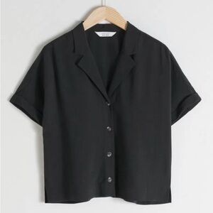 & Other Stories Black Button-Up Women's Top with rolled dolman short sleeves